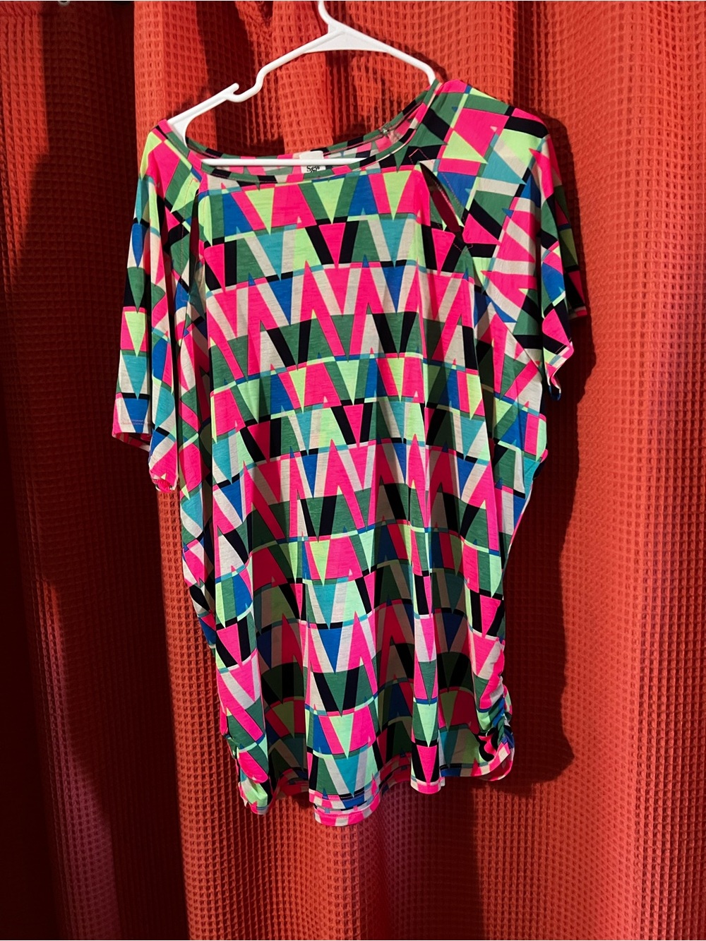Sew In Love Geometric Short Sleeve Top - Pink, Green, Black
